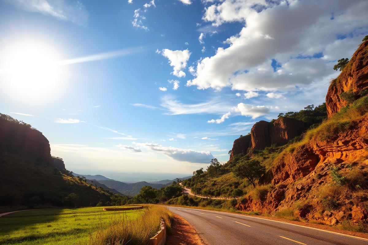 Mirante e estrada rural ao pôr do sol em Joaquim Egídio/Morungaba